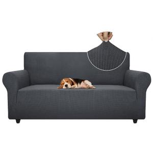 ZNSAYOTX Super Stretch Couch Cover Love Seat Sofa Covers for Living Room Dogs Pet Friendly Furniture Protector Spandex Loveseat Slipcovers with Anti Slip Foam Sticks (Dark Grey, Loveseat)