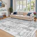 Madane 8x10 Area Rugs for Living Room, Machine Washable Vintage Rug with Non-Slip Backing, Soft Throw Large Rug, Thin Carpet for Bedroom Dining Room Farmhouse Under Table, Blue/Grey