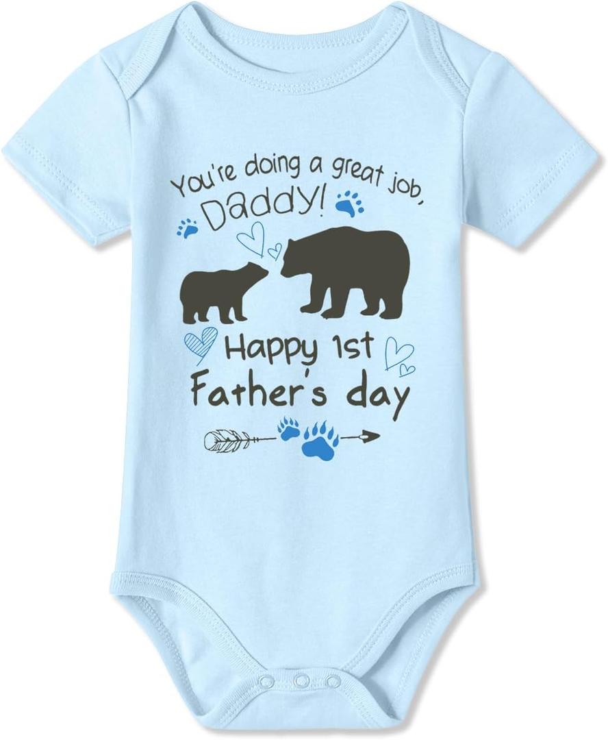 BesserBay Baby First Mothers Day 100% Cotton Onesie Fathers Day Outfit Newborn Short Sleeve Bodysuit 0-24 Months (Blue)