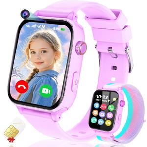 4G Kids Smart Watch GPS Tracker, Smartwatch for Kid with Video Calling, Voice Chat, Class Mode, SOS , Pedometer, Alarm, Games, SIM Card HD Touch Screen Phone Watch Gift for 4-12 Girls Boys, Purple