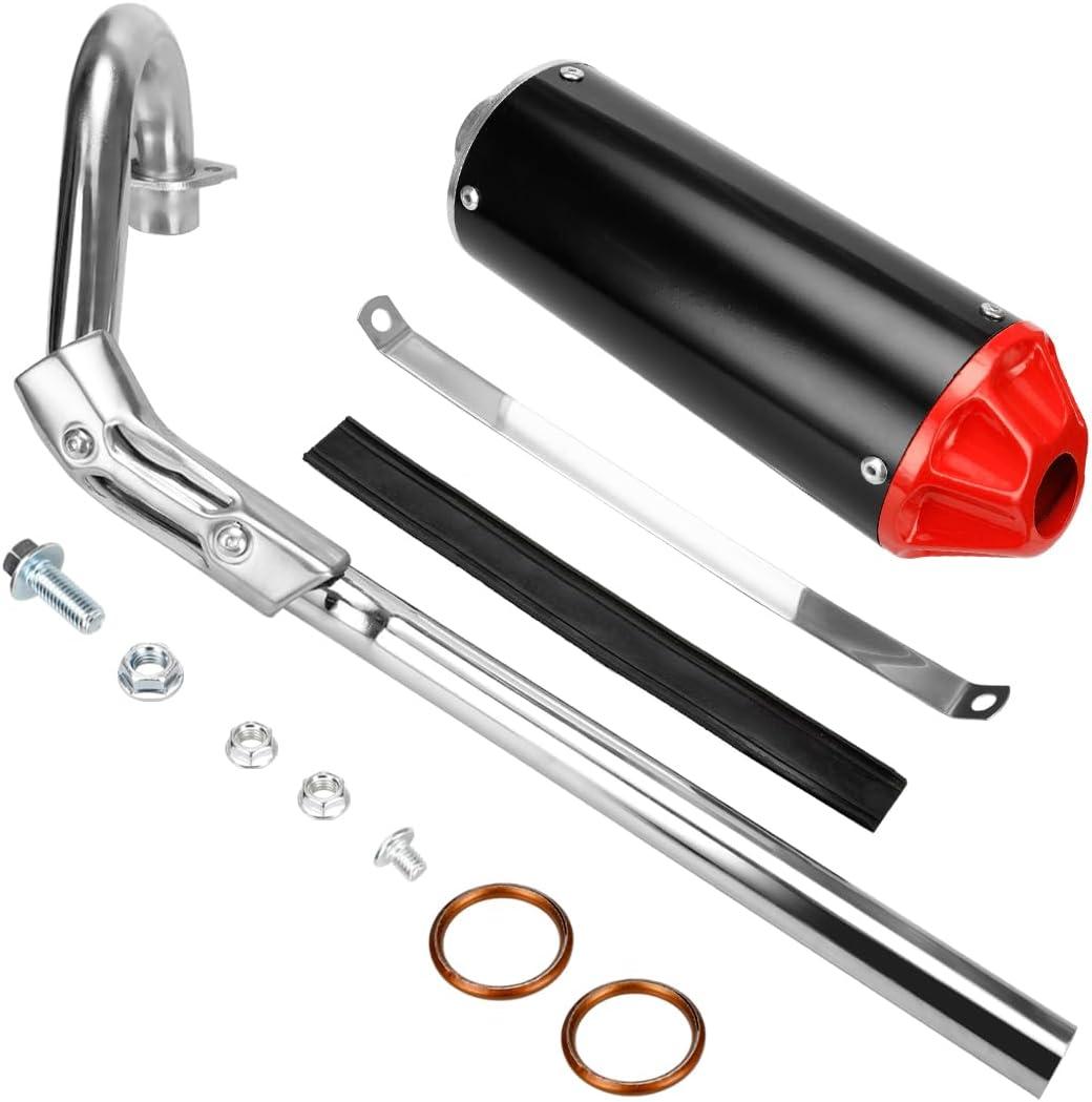 FVRITO Exhaust Muffler Silencer Pipe Assembly Kit for 70cc 90cc 110cc 125cc CRF50 XR50 SSR SR110 Roketa Taotao DB14 DB10 X-PRO DB-X20 SDG Coolster Chinese Mini Pit Dirt Bike Motocross Parts Red