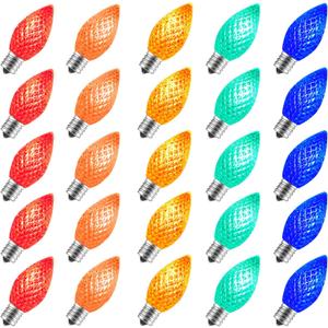 Minetom 50 Pack C7 Led Christmas Replacement Light Bulbs, C7 Shatterproof Christmas Led Bulbs for Christmas String Lights, E12 Candelabra Base, Commercial Grade Dimmable Holiday Bulbs, Multicolor (Muticolor)