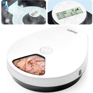 F10 Automatic Cat Feeder Wet Food, Semiconductor Cooling 5 Meal Timed Meat Dispenser, 24-Hour Freshness 3 Cooling Modes, Dry and Wet Food Automatic Feeder for Cats and Dogs (White)