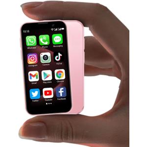 Mini Phone Unlocked World's Smallest 3.0" HD Touch Screen Mini Smartphone Android Compact Mobile Phone for Kids &Students Cell Phone wih Quad-Core Dual SIM Face lD2GB+16GB Pink
