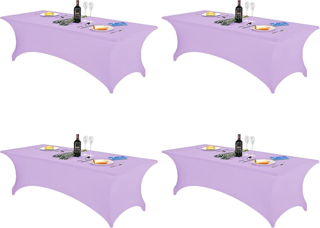 FORLIFE 4Pack Spandex Table CoversFitted Tablecloth for Rectangular Tables, Stretch Patio Table Covers, Universal Spandex Table Cover for Wedding, Banquet, Party (8ft, Lavender) (96" x 30" (Rectangle) 4PACK)