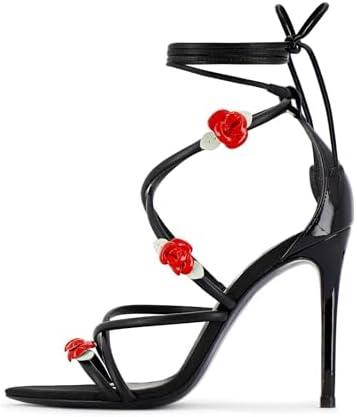 sexytag Floral Ankle Strappy Lace Up Stiletto Heeled Sandals Open Toe Rose Flower Party Wedding Date Dress Shoes Size 38 sexytag Floral Ankle Strappy Lace Up Stiletto Heeled Sandals Open Toe Rose Flower Party Wedding Date Dress Shoes Size 38