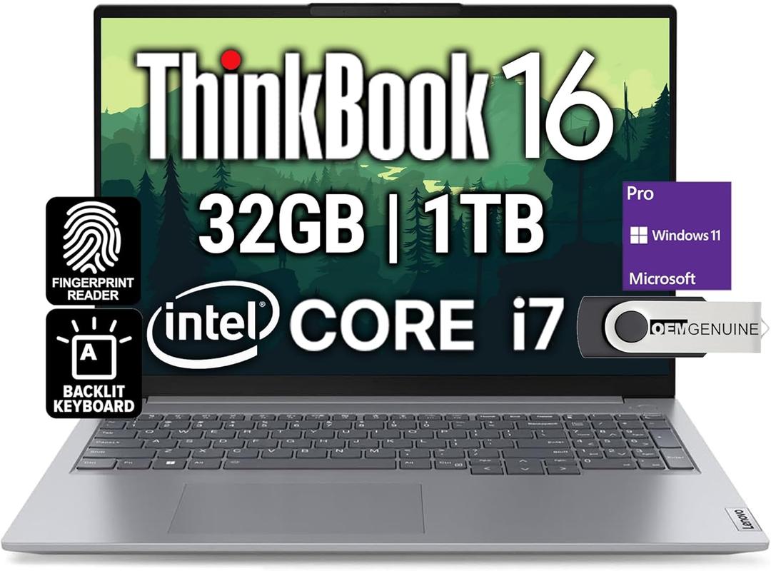 Lenovo ThinkBook 16 G6 Business Laptop, 16" FHD+, Intel 10 Core i7-1355U, 32GB DDR5, 1TB NVMe, WiFi 6 + BT, Backlit KB, Fingerprint, HD Webcam, Win 11 Pro