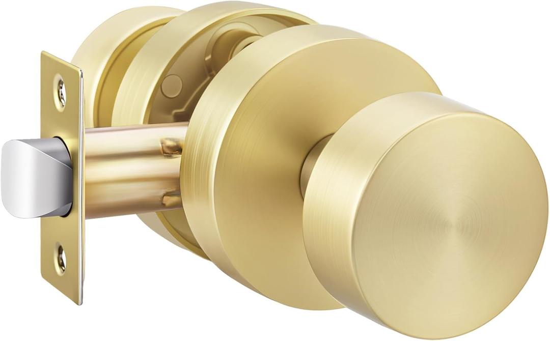 Haidms 1 Pack Brushed Gold Passage Door Knob for Hallway & Closet Non-Locking Heavy Duty Interior Door Handle, Zinc Alloy Gold Closet Door Knob Round Ball Design