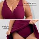 Charmo Plus One Piece Swimsuit with Skirt Ruched Tummy Control Bathing Suit Swim Dress Modest Curvy Swimwear Dark Red 2X