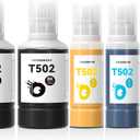 T502 502 Ink Refill Bottles for Ecotank ET2760 ET-4760 ET2750 ET-3760 ET-2850 ET-15000 ST-4000 ST-2000 ET-3710 ET-3850 ET-3750 ET-4850 ET-3830 ET4750 ET2700 ST3000 ET3700 Printer(2BK C M Y)