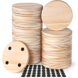 36 Pieces Unfinished Wood Coasters, GOH DODD 4 Inch Wooden Blanks with Non-Slip Pads for Laser Engraving Wood Burning Staining Painting Decoupage Housewarming Gifts Wedding Crafts Education, Round