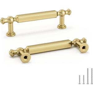 Goldenwarm 25 Pack 3 Inch Gold Cabinet Pulls Brushed Gold Cabinet Pulls Drawer Handles Kitchen Drawer Handles Zinc Alloy Dresser Hardware for Bathroom Cupboard Bedroom, 76mm Hole Centers