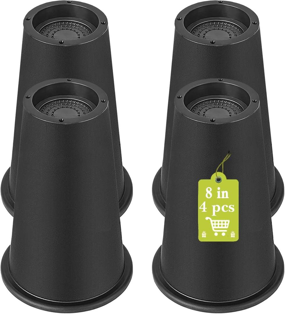 4 Pack Furniture Risers 8 Inch, Bed Risers Heavy Duty for Table Desk Couch Chair Sofa Cabinet Bed Frame Dorm, Round Table Leg Risers Lift Height 8", Black