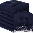 Thyle Outdoor Chair Cushions Set of 6 Waterproof Sun Protection Square Tufted Overstuffed Patio Furniture Seat Cushion for Patio Funiture Dining Indoor 19" x 19"(Navy Blue)