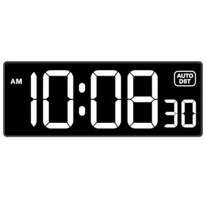 Soobest LED Digital Wall Clock with Seconds, Electric Clock Plug Auto DST Dimmer LED Large Display 10 Inches (White)