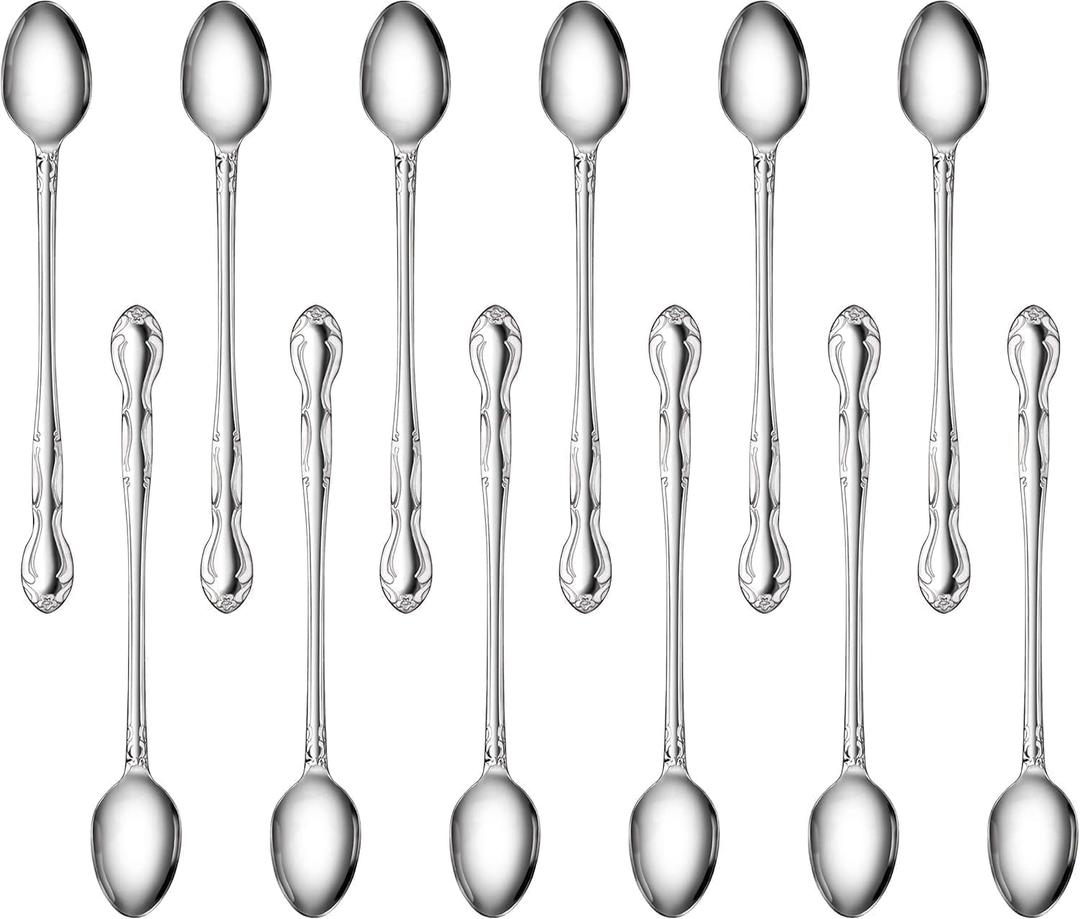 New Star Foodservice 58765 Stainless Steel Rose Pattern Iced Teaspoon 7.7-Inch Set of 12