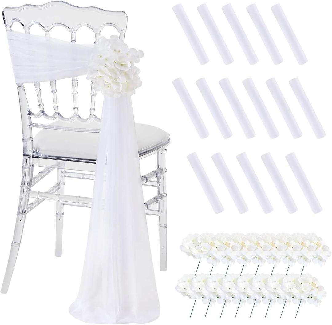 SoarDream White Chair Sashes for Wedding: 16 Pieces Sheer Church Chair Cover with Artificial Hydrangea for Party Banquet Aisle Decorations SoarDream White Chair Sashes for Wedding: 16 Pieces Sheer Church Chair Cover with Artificial Hydrangea for Party Banquet Aisle Decorations