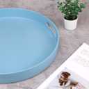SforGUVA Round Blue Decorative Serving Tray with Handles, 13” Versatile Ottoman Tray for Coffee Table, Entertaining, Outdoor Patio, Living Room