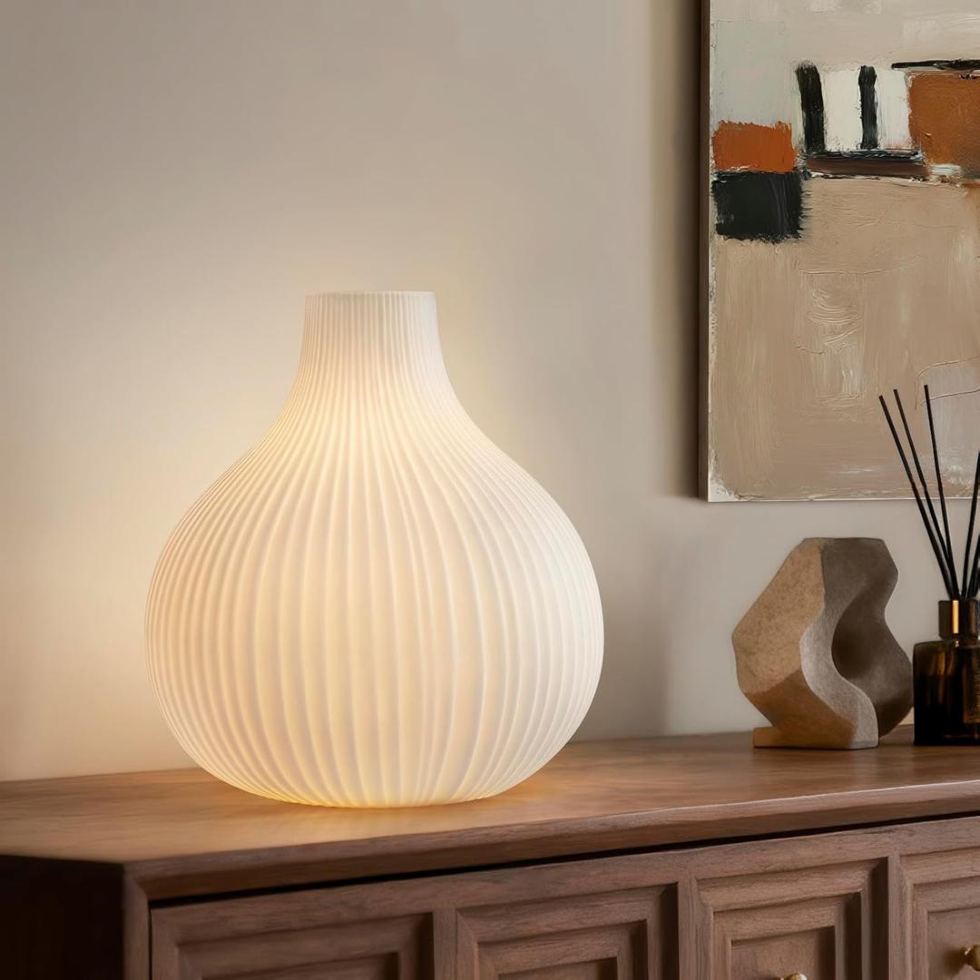 RONDURE 8.7" Modern Ceramic Table Lamp, Fully Dimmable Modern Bedside Lamps for Bedroom, Living Room and Nightstand, White Translucent Ceramic Shade, Warm Ambient Lighting, Corded, Bulb Included