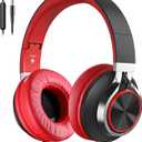 Over Ear Headphones Wired, AC01 Corded Stereo Headsets with Microphone Volume Control for Adults Teens Kids 3.5mm Jack for Chromebooks, Laptop, Computer, Tablets, Travel (Black Red)