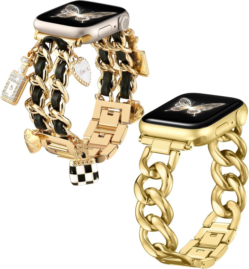 DaQin Gold Metal Band Compatible with Apple Watch Bands for Women 40mm 38mm 41mm 44mm 42mm 45mm 46mm