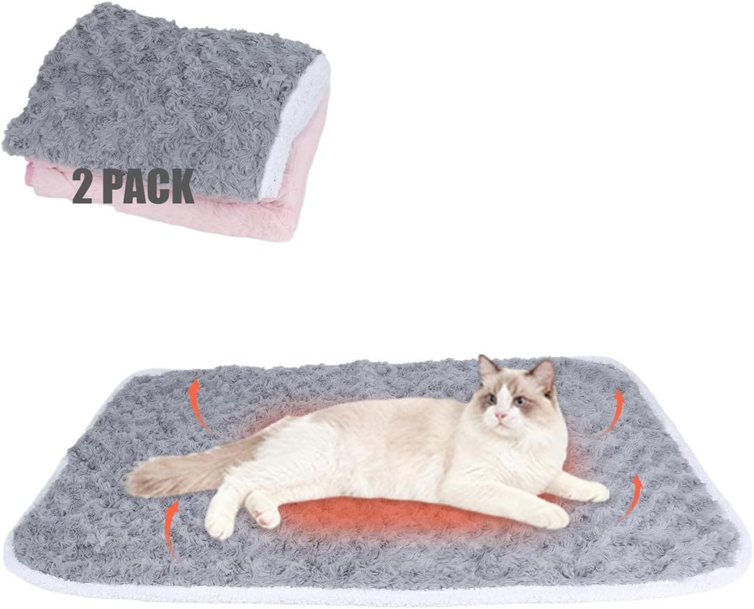SUPRIY 2-Pack (Pink + Gray) Self-Warming Cat Mat Self-Heating Dog Mat Warm Pet Pad Reflective Heating Pet Bed Waterproof and Washable Suitable for Dog Cat Bed Cage Mats Blanket (Small15.5x19.5IN)