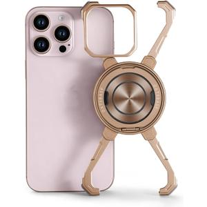 OATSBASF X Case for iPhone 16 Pro 6.3, with Kickstand 360 Rotatable Magnetic Stand, Frameless Slim Shockproof Protective Metal Bumper Phone Case, Desert Titanium