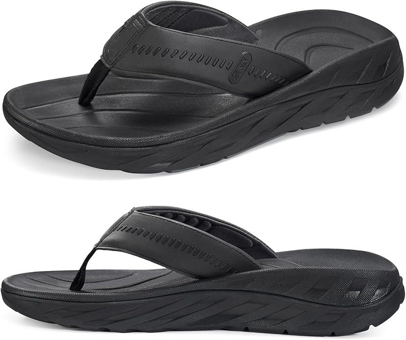 ZURIN Mens Orthotic Flip Flops Recovery Sandals Slides for Men，Comfort Thong Sandals with Plantar Fasciitis Arch Support Thick Athletic Cushion for Sports Exercise Walking Beach Indoor Outdoor Black, 13