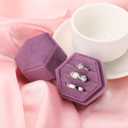 4 x WantGor Velvet Jewelry Ring Box, 3 Slots Hexagon Ring Gift Box Vintage Ring Display Holder Case for Wedding Ceremony Proposal Engagement (Purple, 3 Slots)