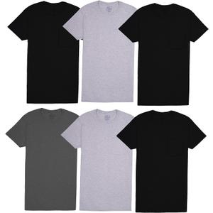 Fruit of the Loom Mens Pocket Tee Undershirts, Moisture Wicking & Tag Free, Short Sleeve Pocket T-Shirts (Large, Colors May Vary - 6 Pack - Pocket)