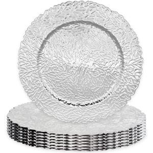 13 Inch Silver Plastic Charger Plates Set  12 Pack, Elegant Round Disc Chargers for Table Setting, Decorative Placemats for Regular Dinner Plates, Holidays, Events, and Entertaining (Design C)