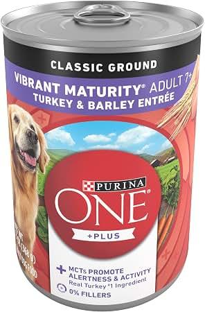 Purina ONE Plus Senior Wet Dog Food, Turkey & Barley, (12) 13 oz Cans EXP: 04/2028