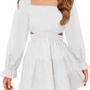 Haloumoning Girls Dresses Long Sleeve Square Neck Crossover Waist Casual A-Line Spring Fall Dress 5-14Y