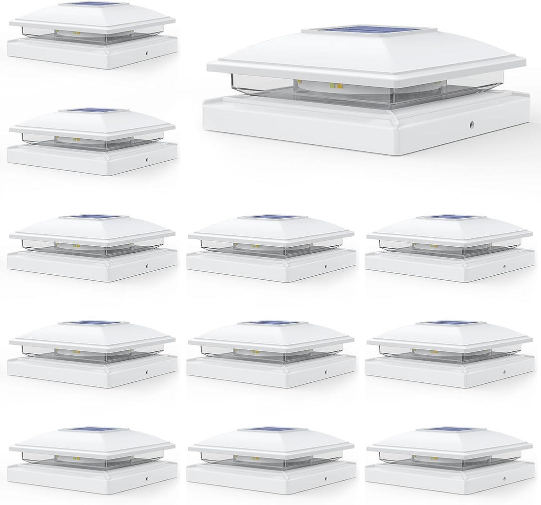 APONUO 12 Pack Solar Post Cap Lights, 2 Modes(Warm/Cool Light) Outdoor Waterproof Fence Post Solar Lights, Solar Powered Garden, Patio, Deck Decor for 4x4, 5x5, 6x6 Wood & Vinyl Posts, White