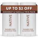 Native Deodorant Contains Naturally Derived Ingredients, 72 Hour Odor Control, Deodorant for Women and Men, Aluminum Free, Coconut & Vanilla 2.3 oz (Pack of 2)