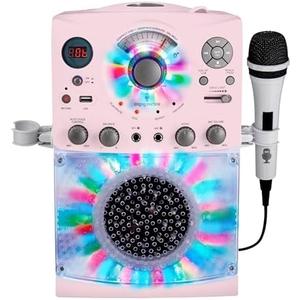 Singing Machine Portable Karaoke Machine for Adults & Kids with Wired Microphone, Rose Gold/Frosted Pink - Built-In Karaoke Speaker, Bluetooth with LED Disco Lights - Karaoke System with CD+G & USB