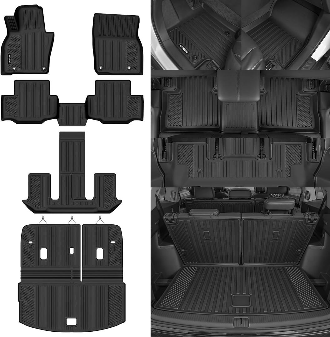 Naibeve Floor Mats for 2024 2025 2026 Mazda CX-90 7 Seats Bucket Seats - All Weather Custom Fit for Mazda CX-90 Floor Mats & Cargo Mat with Backrest Mats Waterproof Interior Accessories