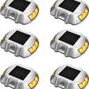 JIGUOOR Solar Deck Lights LED Driveway Lights Solar Powered Dock Light Outdoor IP68 Waterproof Road Markers for Step Sidewalk Stair Boat Garden Ground Pathway Yard (Yellow, 6 Pack)