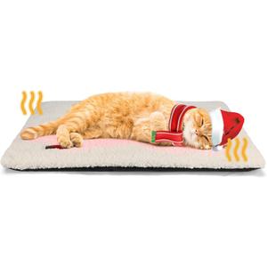 Self Warming Cat Bed Self Heating Cat Dog Mat 24 x 18 inch Extra Warm Thermal Pet Pad for Indoor Outdoor Pets with Removable Cover Non-Slip Bottom Washable Non Electric (Beige)