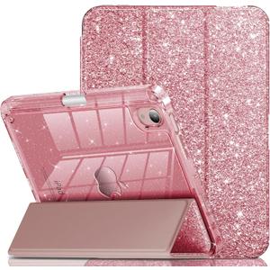 INFILAND for iPad mini 6 Case/iPad mini 6th Generation Case 2021 8.3 Inch, Glitter Cute Cover with Clear Sparkle Back, Pencil Holder for Kids Girls, Rose Gold