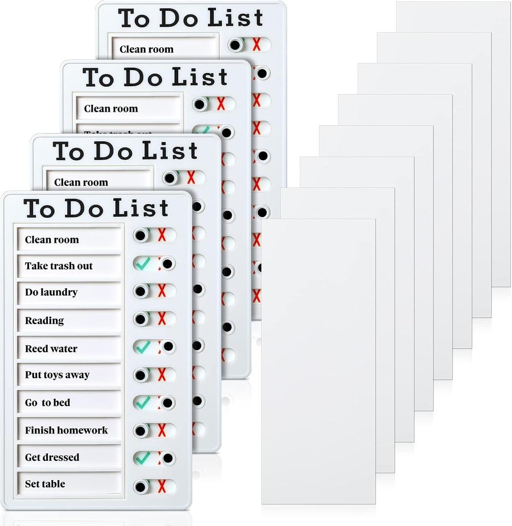 4 Pieces Chore Chart for Kids to Do List Chores Boards Plastic RV Checklist Boards Memo Detachable Message Checklist Slider Schedule Planning Chart with 8 Cardstock for Check Items(White)