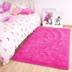 Noahas Fluffy Hot Pink Rugs for Bedroom Girls,Door Mat Indoor Entrance,2x3 Shaggy Small Non-Slip Entryway Entry Area Rugs,Soft Plush Bedside Throw Kids Carpet Home Decor (2' x 3')