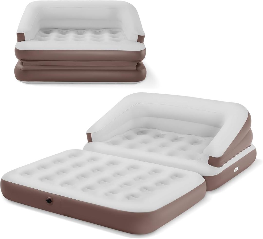 Full Size Air Mattress for Inflatable Portable Blow Up Mattress Sofa Bed with Flocked top-Double Air Couch for Tent Camping(Camel)