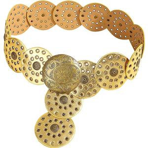 Hollow Wide Disc Belt for Women Concho Leather Metal Buckle Boho Belt Cowgirl Vintage Western Chunky Waist Belts