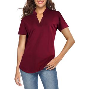 CEASIKERY Women's 3/4 Sleeve V Neck Tops Casual Tunic Blouse Loose Shirt (B:wine Red), M