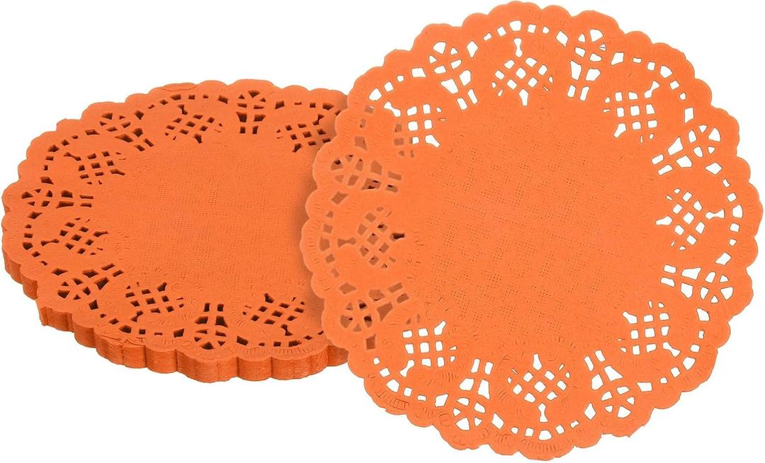 Uxcell 100pcs Paper Doilies, 4.5 Inch Lace Paper Doilies, Disposable Paper Placemats for Cakes Table Plate Crafts Party Weddings Tableware Orange