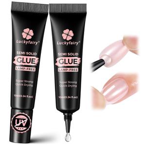 Luckyfairy Super Strong Nail Glue 10gX2Pcs for Press On Nails - Quick Drying, Semi Solid, Long Lasting, No U V Light Needed