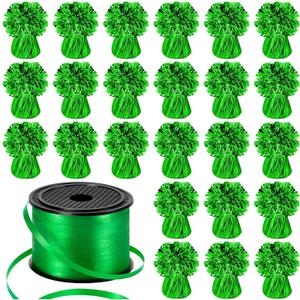 24 PCS Balloon Weights Metallic Anchor, Balloon Holder Heavy Weights with 1 Roll Green Crimped Ribbon for Balloons Table Party Favor Birthday Decor(Green)