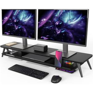 Fenge Dual Monitor Stand, Monitor Stands Riser for 2 monitors, 42.5 Inch Wood Desk Shelf with Storage Organizer and Cable Management for Office Desk Accessories