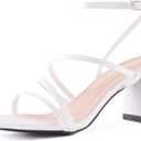 LACUONE Strappy Heels for women Block Heels Square Toe Chunky Ankle Buckle Pump Heeled Sandals